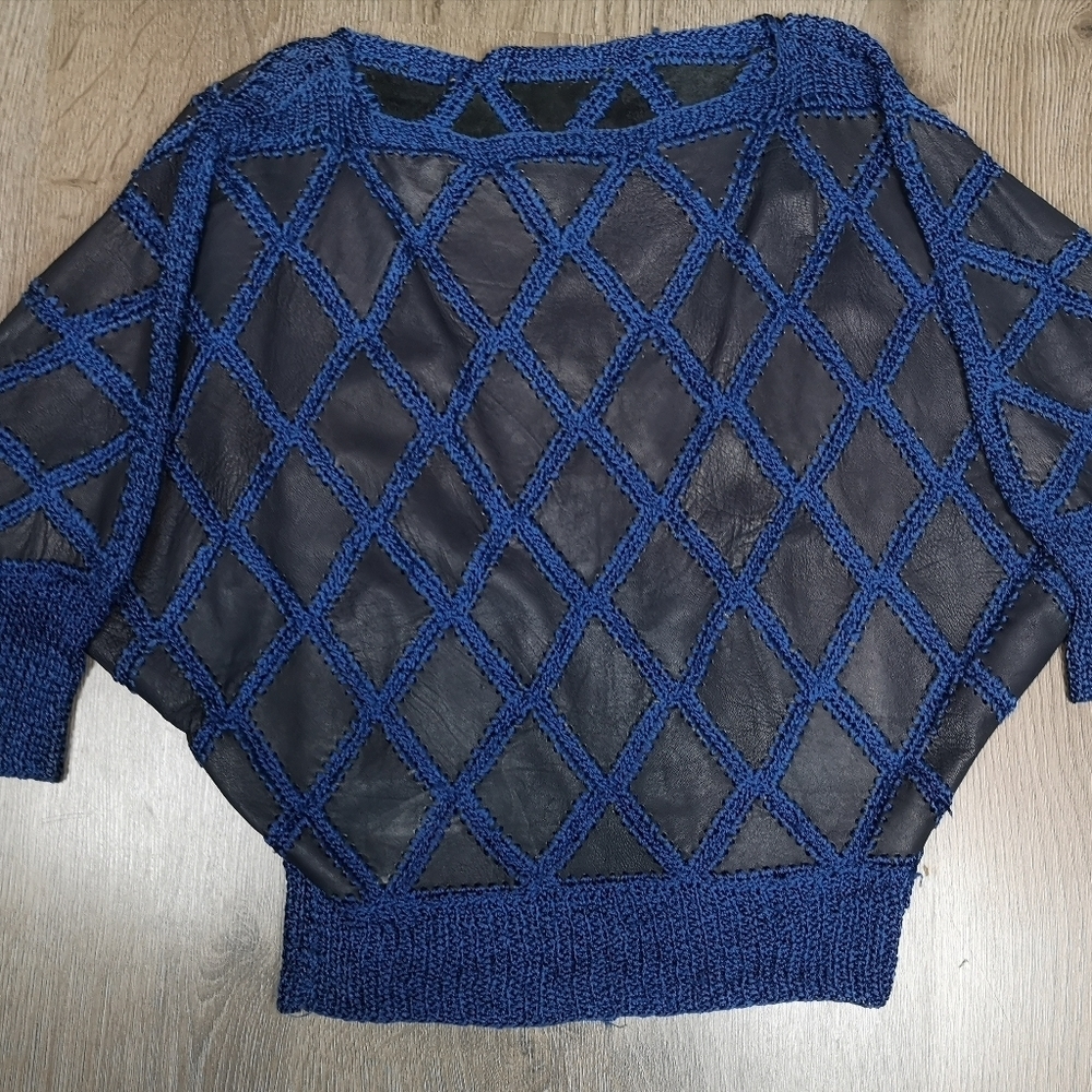 70s vintage boho crochet patchwork leather batwing top